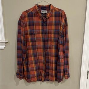 Duluth Trading Co Men's Casual Plaid Shirt - Orange and Navy